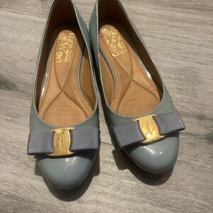 Salvatore Ferragamo Blue Flats with Gold Accent